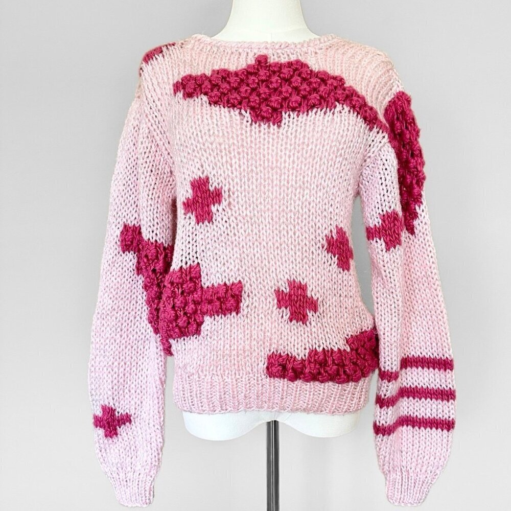 VTG Oak Bluff Pink Cloud 3D Textured Sweater Women S M L 1980 Full House Chunky